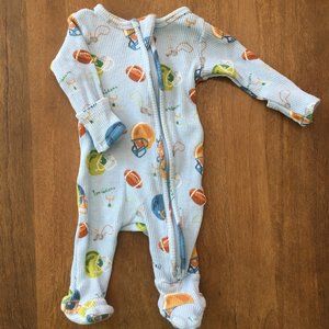 Angel Dear 2-way light blue zipper footie with football theme